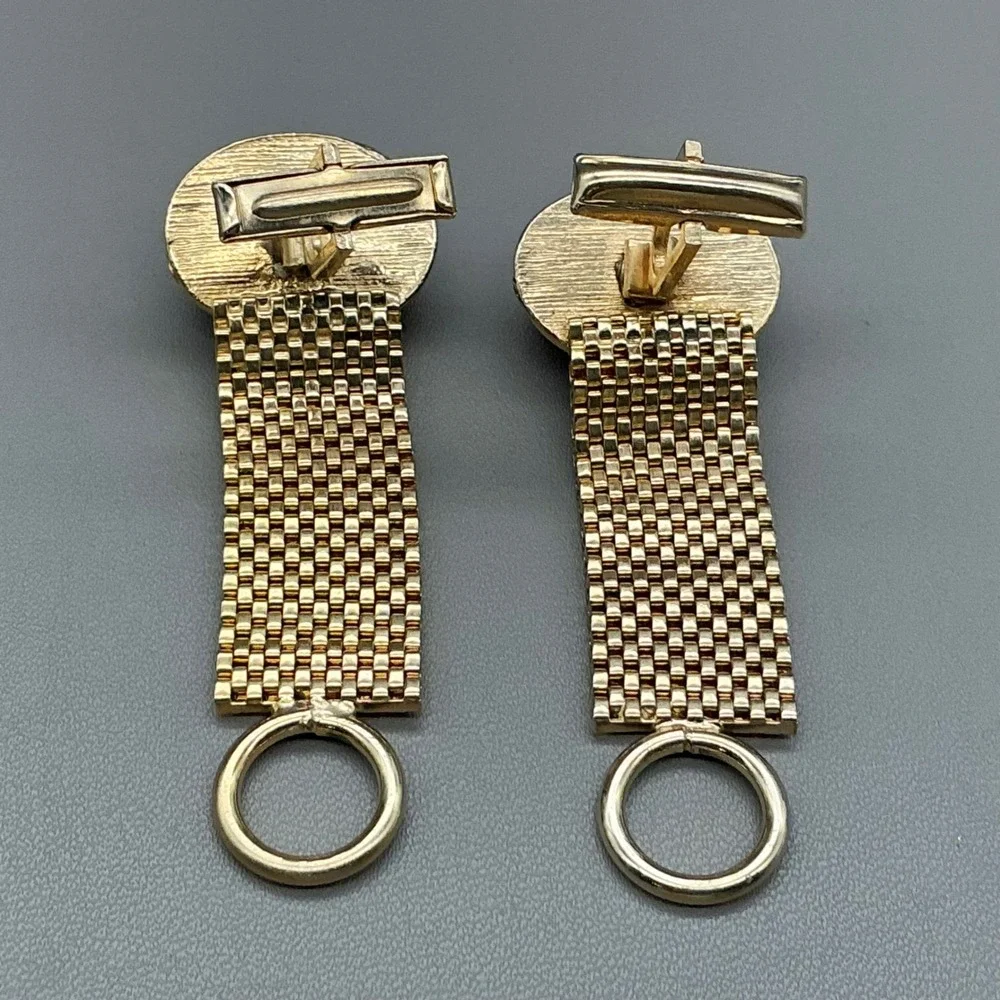 Vintage Gold Tone Mesh Wrap Around Cufflinks Faux Goldstone Cabochon Mid Century